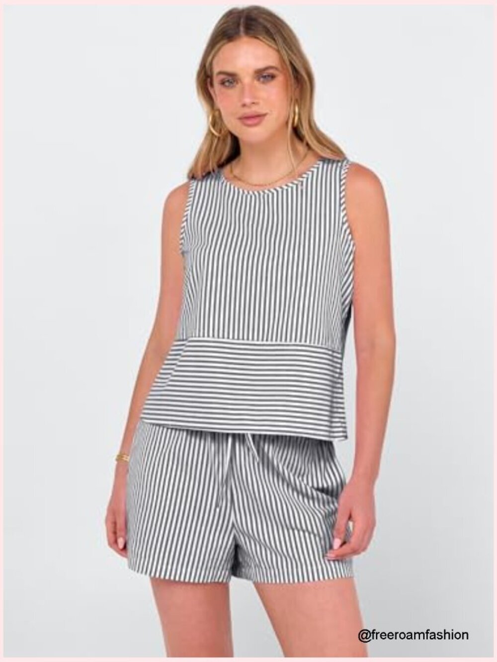 Matching Shorts Sets Lounge 2 Piece Outfit Women Summer Sleeveless Striped Beach